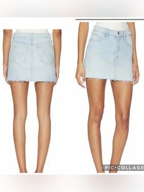 Mother the big mini a-line light blue white wash denim mini skirt 27